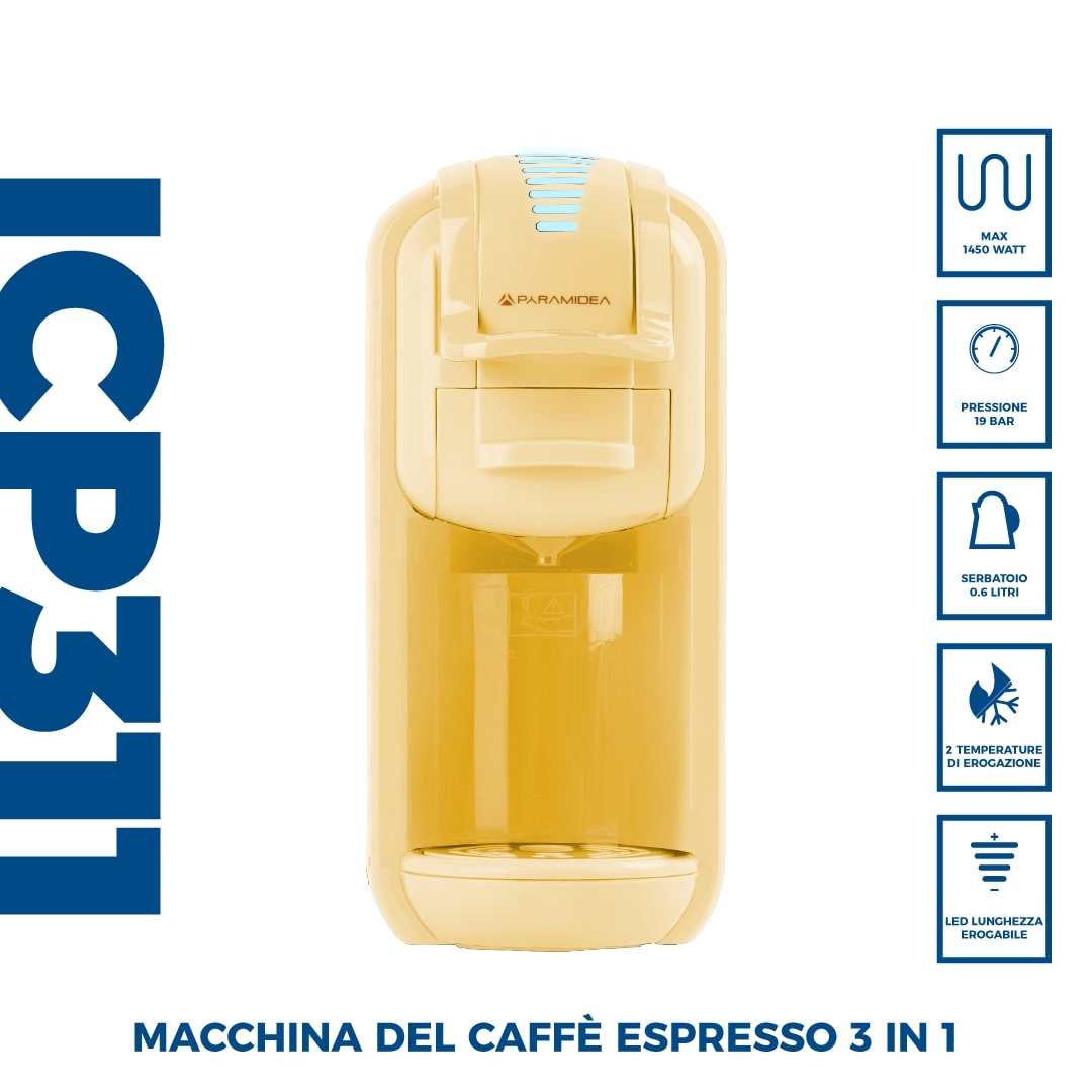 PYRAMIDEA Macchina per Caffè 3 in 1 Nespresso Dolcegusto e Cialde Bevande Fredde da 0,6L Crema ICP311CPLUS