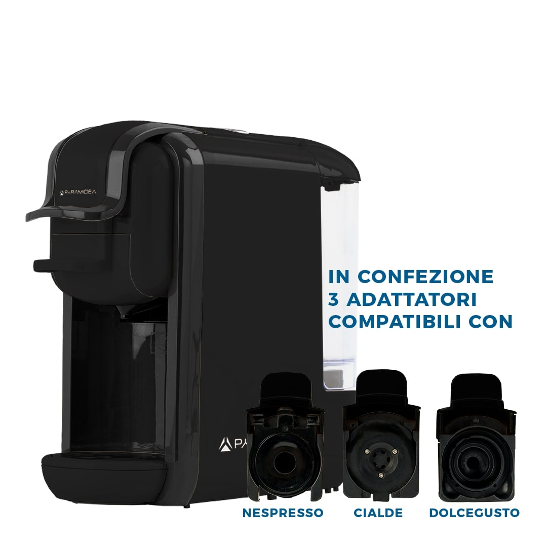 PYRAMIDEA Macchina per Caffè 3 in 1 Nespresso Dolcegusto e Cialde Bevande Fredde da 0,6L Nero ICP310B