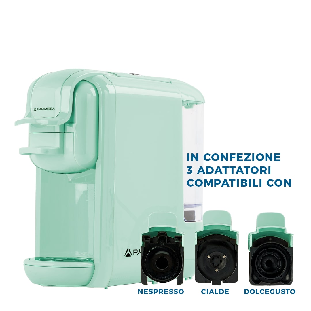 PYRAMIDEA Macchina per Caffè 3 in 1 Nespresso Dolcegusto e Cialde Bevande Fredde da 0,6L Verde ICP310G