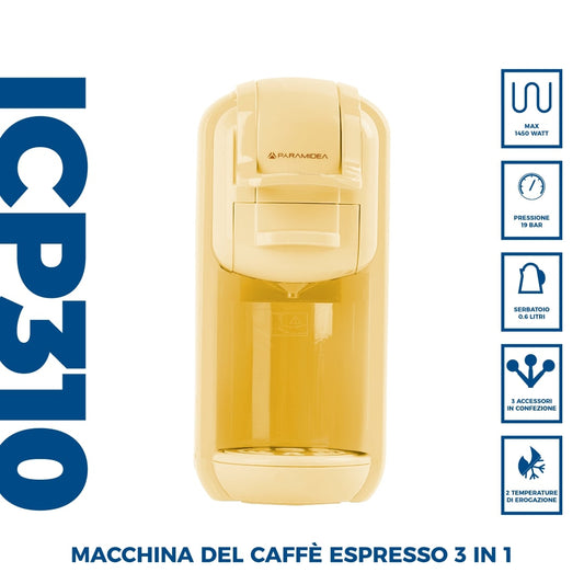 PYRAMIDEA Macchina per Caffè  3 in 1 Nespresso Dolcegusto e Cialde Bevande Fredde da 0,6L Crema ICP310C