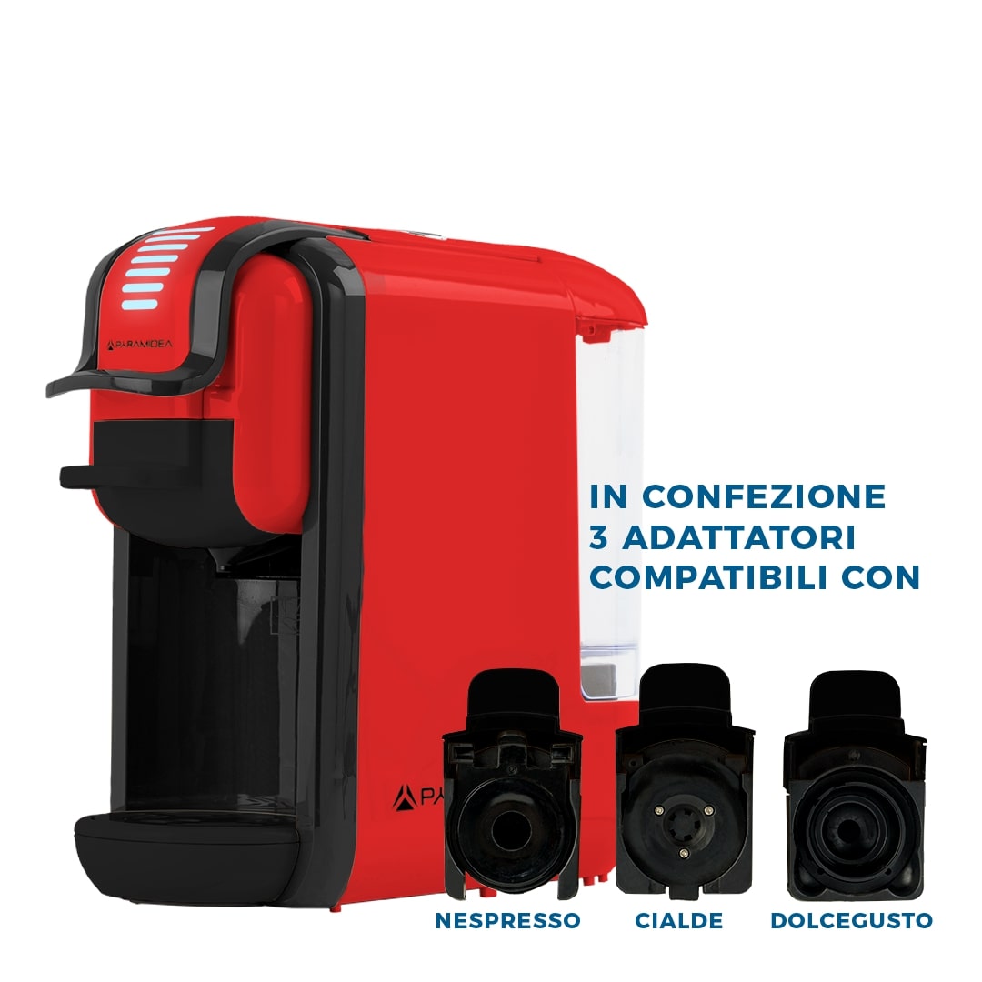 PYRAMIDEA Macchina per Caffè  3 in 1 Nespresso Dolcegusto e Cialde Bevande Fredde da 0,6L Rosso ICP311RPLUS